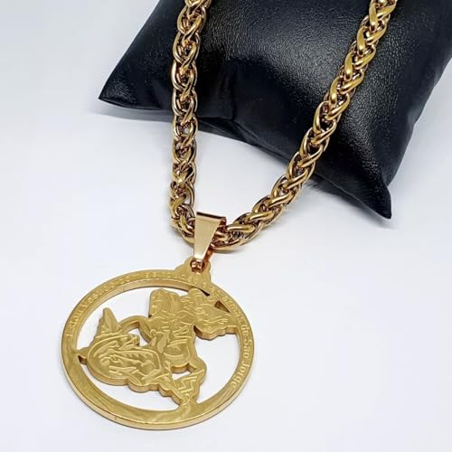 Cordão Grosso Corrente Elo Palmier com Pingente Grande São Jorge Aço Folheado Ouro 18k