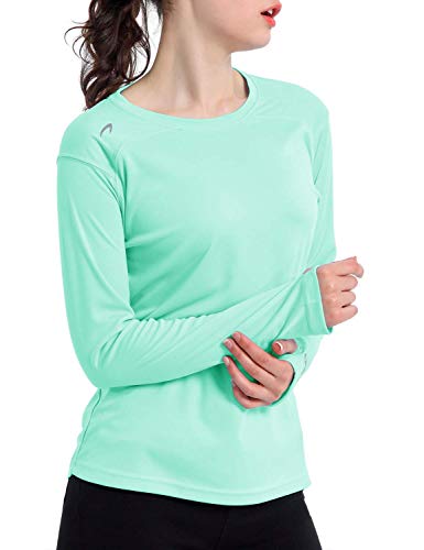 Women's UPF 50+ UV Sun Protection Shirt Outdoor Performance Long Sleeve Rash Guard Shirts for Hiking,Swim,Fishing (Light Green,M)