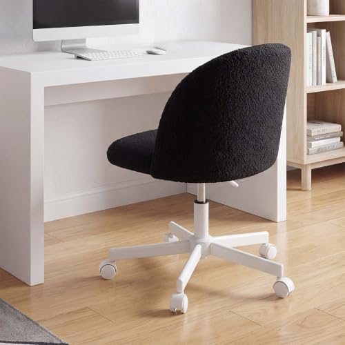duehome | Silla de Escritorio Tapizada en Tela de Borreguito, Modelo Candy, Acabado en Color Negro, Medidas: 45,5 cm (Ancho) x 47 cm (Largo) x 76-89,5 cm (Alto)