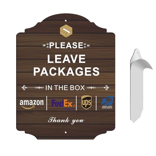 AVCMOTO Please Leave Packages in the Box Sign, Package Delivery Sign, 9 x 7 inche Self-adhesive Delivery Instructions Amazon FedEx Ups DHL USPS Metal Sign, UV Protected & Waterproof, Outdoor/Home/Business Use
