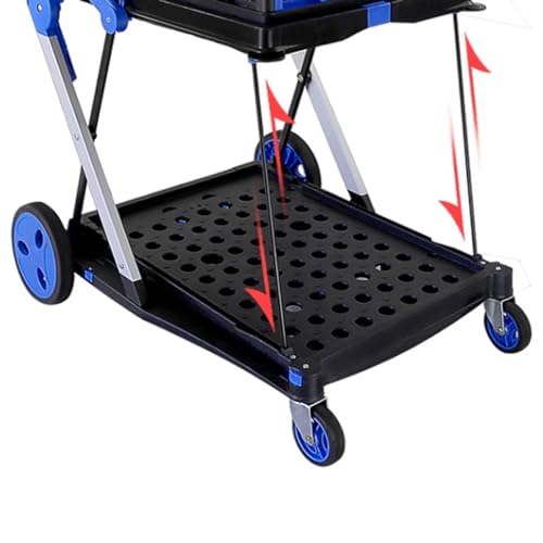 Carretilla plegable multifuncional de 2 niveles con ruedas y cesta miniatura 7