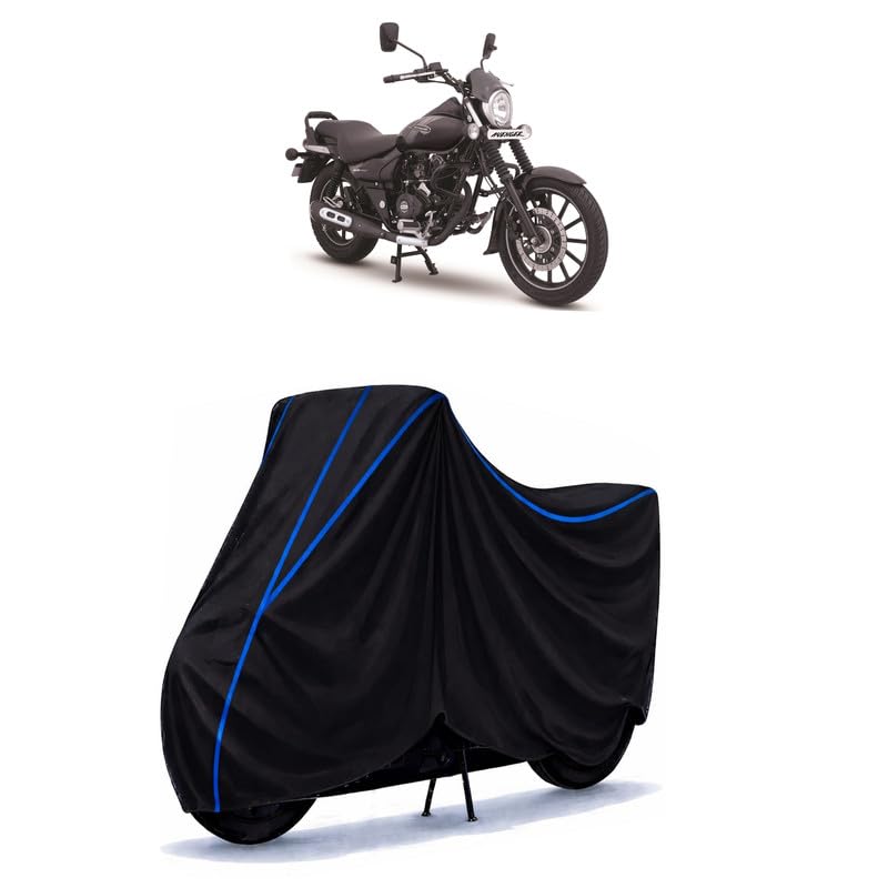 Image of Bajaj Avenger Bike Cover Water Resistant Universal Motorcycle Rain | Heavy Duty UV Protection, Dust, Scratch Indoor Outdoor All Weather with Black Blue Piping Elastic