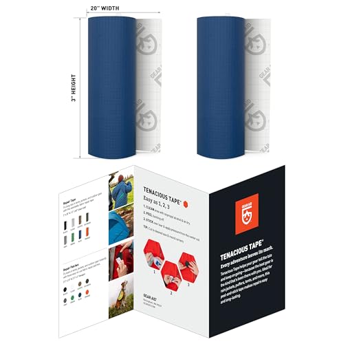 Image of GEAR AID Tenacious Tape 3 inch x 20 inch Nylon Fabric Repair, Blue, 2 Rolls | Peel-and-Stick Repair Tape That Fixes Holes and Rips in Puffy Jackets, Rain Gear, Tents, Sleeping Bags and Outdoor Gear.
