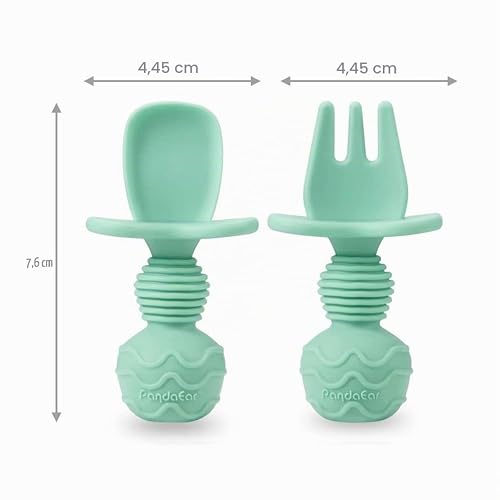 Foto von PandaEar silikon baby lernlöffel kinder besteckset, 4-teiliges Babylöffel und Gabel esslernbesteck - baby led weaning zubehör baby löffel selber essen von 3 Monaten