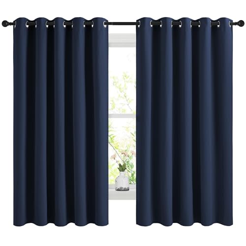 Image of NICETOWN Blackout Curtains Panels for Bedroom, 2 Panels, 66 x 60 Inch, Navy, 3 Pass Microfiber Noise Reducing Thermal Insulated Solid Ring Top Blackout Window Drapes