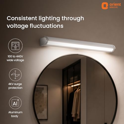 Image of Orient Electric 12W 3-in-1 Color Changing Silver Finish LED Mirror Wall Light | Warm White, Neutral White and Cool White, Pack of 1