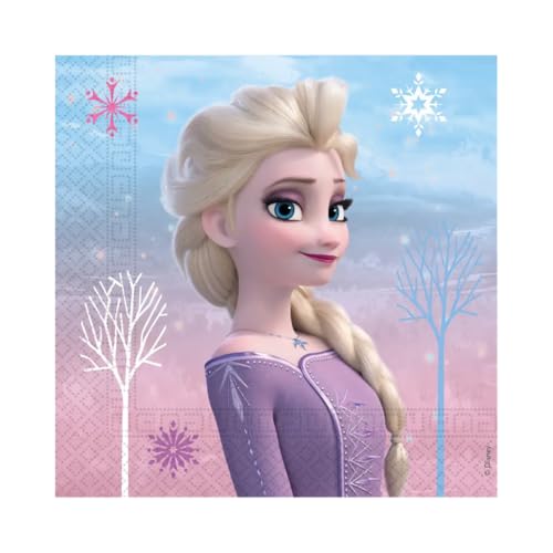 SPARKLERS CLUB Pack de fête Reine des Neiges, Lot de 52 pièces, 16 assiettes, 16 gobelets, 20 serviettes, vaisselle jetable, vaisselle de fête, décoration...