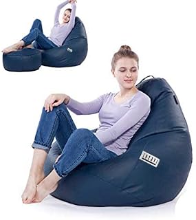 LEXAVI 4XL Faux Leather Beanbag , Filled with Beans with Foot-Rest (Navy) Price In India