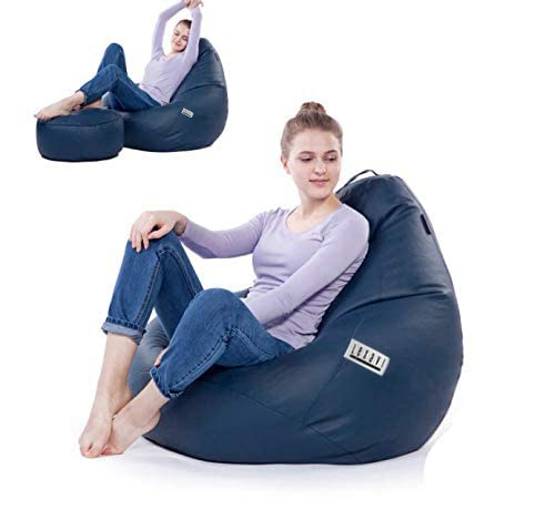 LEXAVI 4XL Faux Leather Beanbag , Filled with Beans with Foot-Rest (Navy) - Review, Price and Buying Guide