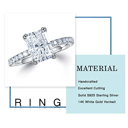 Moosea 2Ct Radiant Cut Moissanite Rings For Women, D Color Vvs1 Clarity Lab Created Diamond Rings 14K White Gold Vermeil Double Claw Moissanite Anniversary Rings For Her Wedding Rings For Women #TOP5