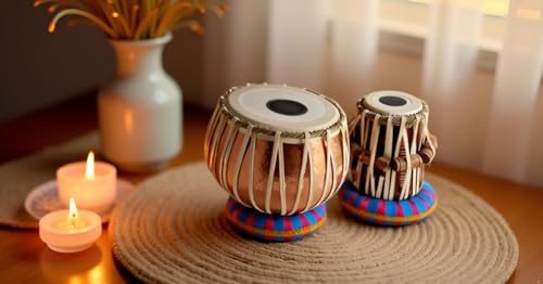 Image of Sheesham Wood Tb-0102 Hand Made Lacquer Polish Copper Tabla Set Gold Color Indian Musical Instrument Bayan Tabla, Dayan Tabla For Beginners & Students