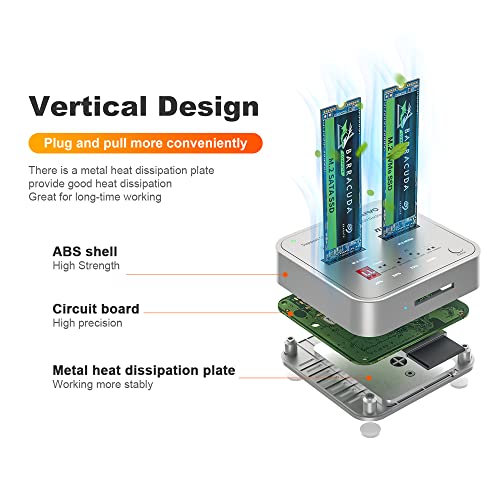 MAIWO NVMe SATA M.2 SSD Estación de Acoplamiento de Disco Duro,USB3.1 GEN2 10Gbps Duplicador, Diseño sin Herramientas, Admite 4 Modos de Clonación, 2 Bahías, Blanco (K3016CL)