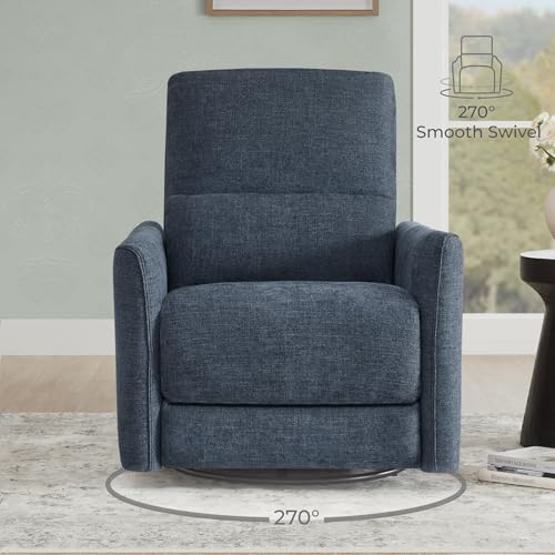 Image of CHITA Power Swivel Glider Recliner Chair, Nursery Glider, Fabric Ink Blue | FSC Certified Upholstery Rocking Chair, Power Lumbar Support, Reclining Chair for Living Room & Nursery