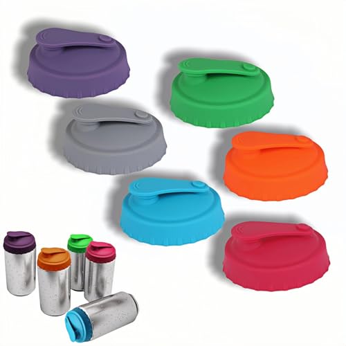 Reusable Silicone Can Lids, Universal Fit for Soda Beer Slim & Standard Cans, Airtight Leak-Proof Seal to Keep Drinks Fresh, Splash & Dust Protection for Travel, Upgraded 6 Pack Multicolor