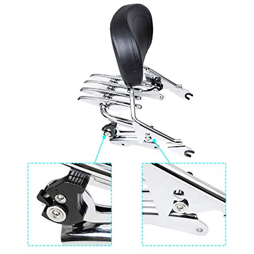 DSISIMO Chrome Detachable Upright Passenger Backrest Sissy Bar With Pad + Stealth Luggage Rack And 4 Point Docking Hardware Kits Fit For Touring Street Glide Road King 2014-2020