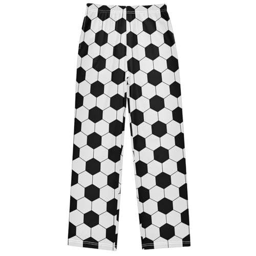 Boys Pj Pants White Soccer Ball Soft Kids Joggers Long Lounge Bottoms with Elastic Waist & Pockets 6-14 Years