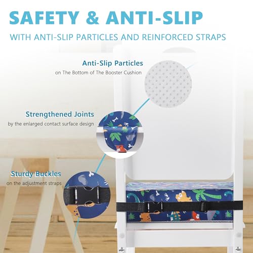 Image of Booster Seat for Kitchen Chair, Toddler Booster Seats for Dining Table with Adjustable Straps Portable for Travel Camping Eating, Booster Cushion for Table for Baby Child Infant Kid Boy Girl
