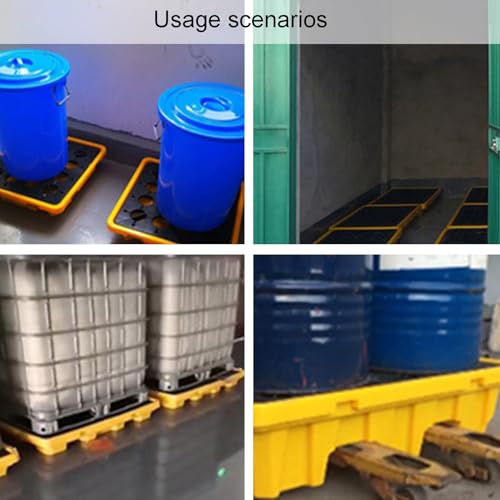 Genérico Palet Industrial para contención de derrames con Salida de Drenaje - Solución de Almacenamiento de bidones a Prueba de Fugas para almacenes y fábricas - Amarillo Duradero, 4 Unidades, 130x68