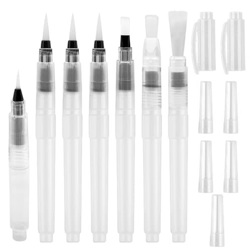 Aihoom 7 Pièces Pinceaux à Réservoir d'eau, Stylo Pinceau à Eau Remplissable pour Peinture Aquarelle, Pinceaux Aquarelle, Brosse de Dessin en Plastique,...