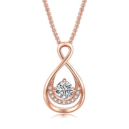 PRAELINOS Infinity Donna Collana Gioielli Pietre Portafortuna Collana Ciondolo Zirconi Cubici Placcato Oro Bianco 18 Carati Regalo per la Festa della Mamma Compleanno per Fidanzata e Moglie (Placcato)