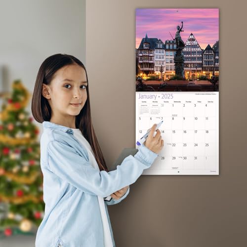 Calendário de parede mensal suspenso MICASA Alemanha 2025 | Aberto de 30,5 cm x 61 cm | Papel grosso