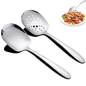 YBRAG Serveerlepel, gleufde serveerlepel, 2 stuks roestvrij staal, grote serveerlepel, voor banket, catering, buffet…