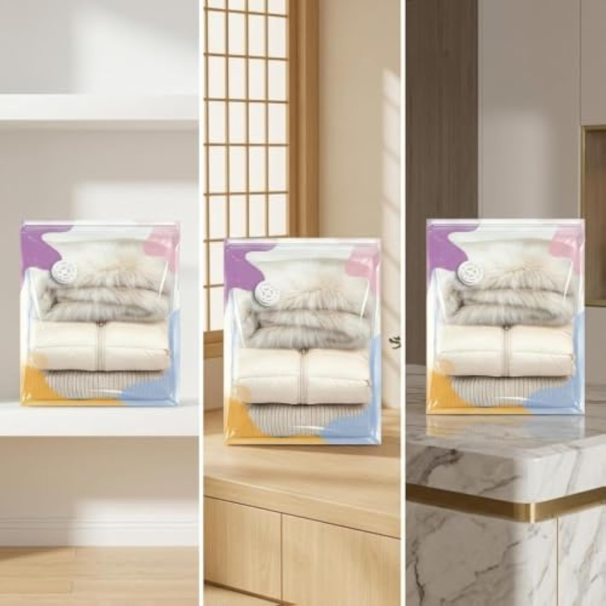 Travel Hand-Roll Vacuum Compression Bags for Clothes and Quilts, 2-Pack