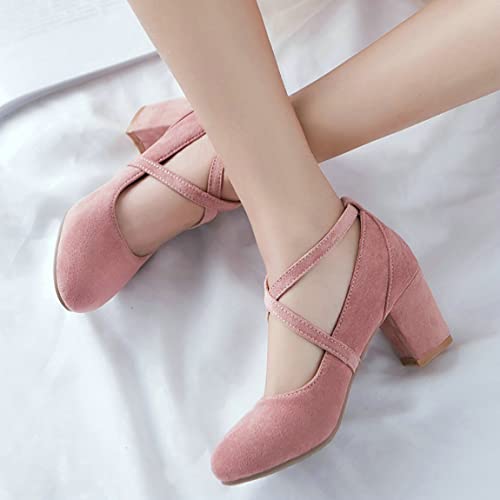 Trendenzy Womens Cross Strap Chunky Heel Round Toe Mary Jane Pumps3