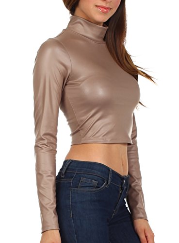 Image of Sakkas Matte Liquid Mock Neck Turtleneck Long Sleeve Crop Top - Made in USA