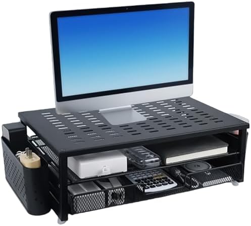 Soporte para monitor, organizador de escritorio con cajón y 2 sop...