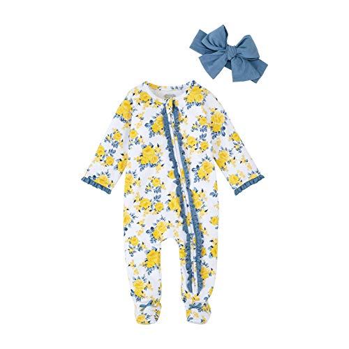 Mud Pie Baby Girls' Floral Sleeper And Headband, Yellow, 0-3 Months #TOP12