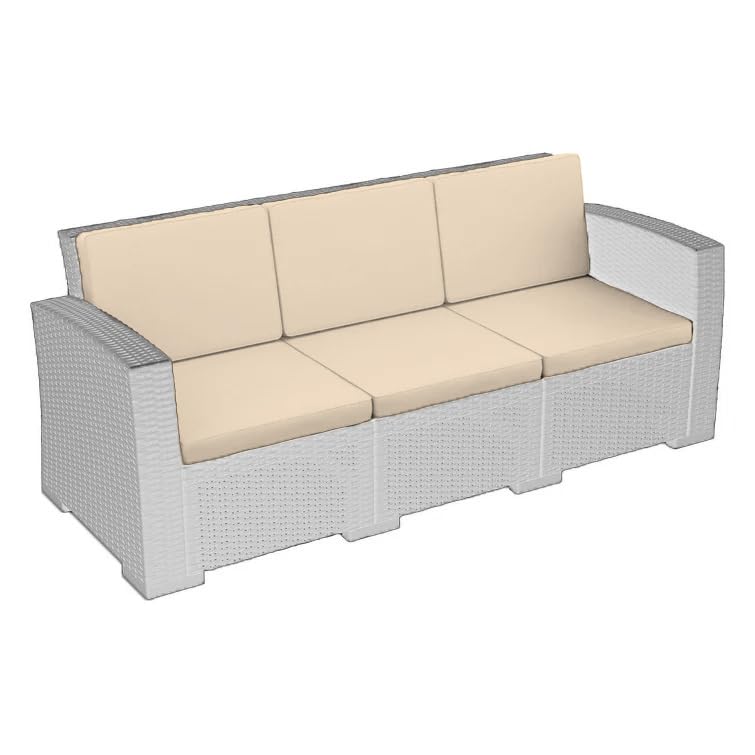 Rattan Furniture Cushion Waterproof Outdoor Seat Pad For Rattan Garden Furniture Chair Cushion Padding Patio 2, 3 or 4 Seater Comfy Set Sofa Cushions Pads Removable Cover (6 Pc Cream 3 Seater)
