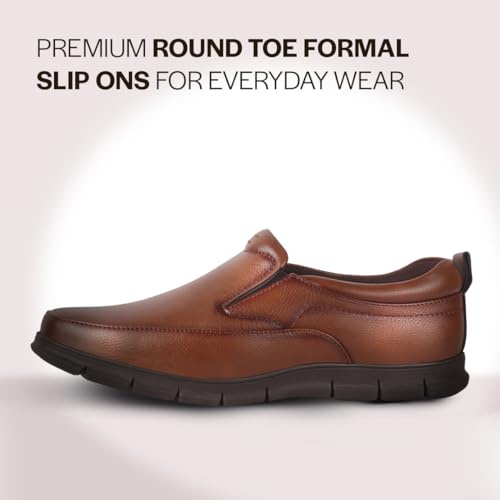 Image of FAUSTO Men Premium Finish Round Toe Formal Slip-On Shoes | Comfort Office Loafers with Memory Cushioned Insole | Broad Feet Ultra Lightweight Anti-Skid Sole