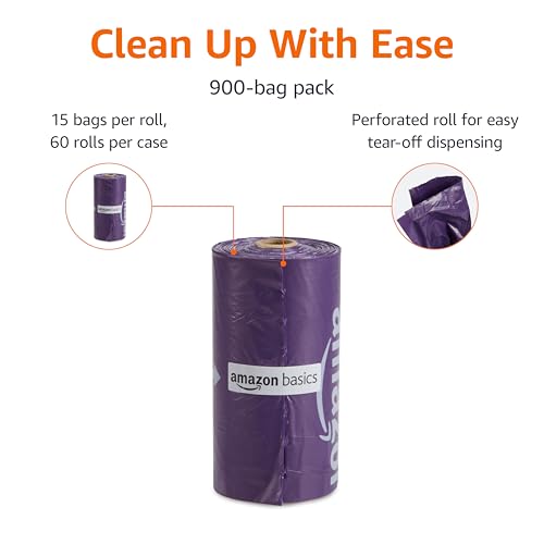 Image of Amazon Basics Premium Lavender Scented Standard Dog Waste Bags, 900 bags,15 Count (Pack of 60)