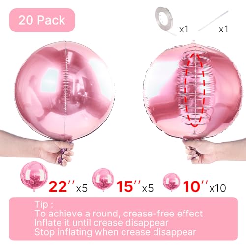 Image of PartyWoo Pearl Pink Foil Balloons 20pcs Large Round Giant Jumbo 4D Balloons | 22 15 10 Inch for Baby Shower Birthday Gender Reveal Wedding Graduation Bridal Shower Anniversary Girl Party Decorations