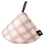 アンドエヌイー(&NE) 三角鍋つかみ リネンライクチェック ピンク 直径12.5cm×高さ9cm 日本製 キッチンミトン ストウブ 取っ手 鍋蓋 布製 ループ付き 小さい 洗える 綿100% おしゃれ 1個 NHK-048-LCPK