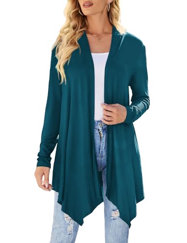 Uvog Cardigans de printemps pour femmes, manteau plumeau léger et tendance, cardigan ouvert sur le devant, hauts longs, tenues d'été, mode, bleu sarcelle, L Uvog Cardigans de printemps pour femmes, manteau plumeau léger et tendance, cardigan ouvert sur le devant, hauts longs, tenues d'été, mode, bleu sarcelle, L