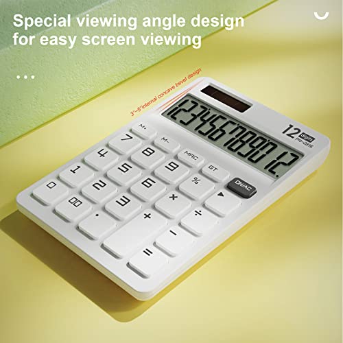 Eoocoo Desktop Calculator 12 Digit Basic Calculator With Large Lcd Display, Solar And Battery Dual Power For Office, School, Home & Business Use, Modern Design - White #TOP3