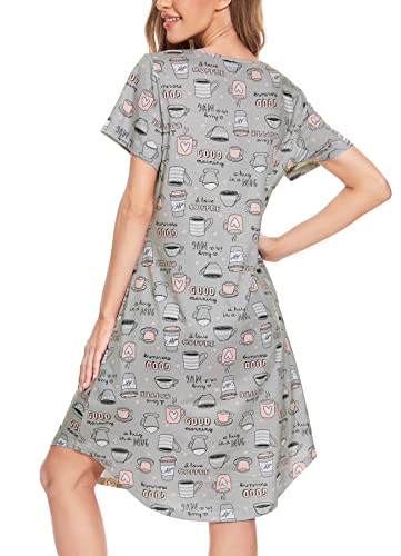 Moyee Women Nightgown Short Sleeve Pajama Dress Nightwear Sleep Shirt Sleepwear With Pockets With Pockets, Coffee Cup, Xx-Large #TOP1