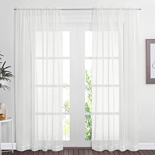 Image of NICETOWN Voile Sheer Window Curtains for Bedroom, Rod Pocket Elegant Airy Sheer Curtains Vertical Drapes for Living Room, W60 x L84, 2 Panels, Ivory