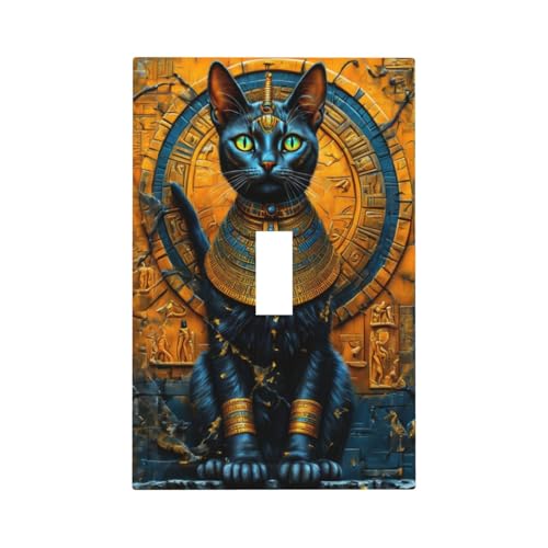Decorative Switch Covers Plate Egyptian Black Cat Vintage Gold Decorated 1 Gang Wall Plate Oversized Single Toggle Wall Cover Plate Electrical Light Switch Plate Faceplate for Home Decor