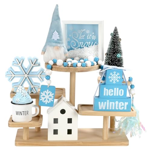Winter Decoration for Home 8 PCS Tiered Tray Decor Set,