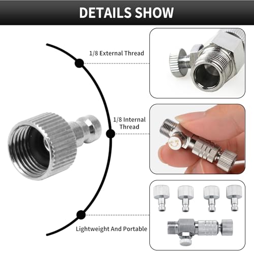 Image of Tbest Harder Steenbeck Airbrush Quick Connect,Airbrush Quick Release Disconnect Adapter 1 /8 in BSP Male and Female Connections Adapter with Adjustable Control Valve Airbrush Accessories