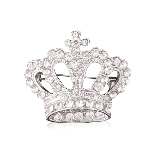 Image of YUNXI King Queen Royal Crown Brooch For Women Men Fashion Gold Silver Rhinestones Crystal Brooches Pin Wedding Party Banquet Birthday