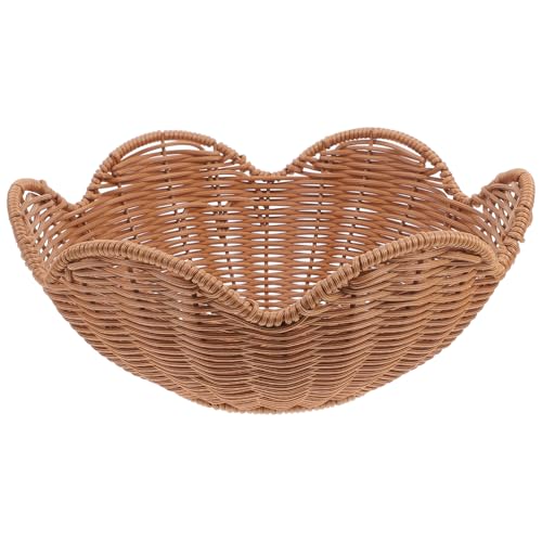 Luxshiny Imitation Rattan Fruit Basket Bowl Woven Bread Basket Centerpiece Storage Serving Basket for Fruit Vegetable Veggie Snack Table Centerpiece