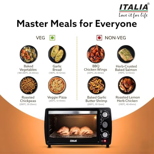 Image of ITALIA Premium 12L Multi-Function OTG for Kitchen, 1200W Oven Toaster Griller, Bake Grill Toast, Oven for Baking, Adjustable Temperature & Timer, Black, Unique 3 Key Setup, 1 Year Warranty (Black)