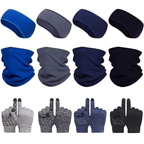 12 Pieces Ear Warmer Headband Warmer Fleece Neck Touch Screen Winter Knit Gloves Full Finger Gloves for Women and Men