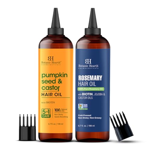 Botanic Hearth Oils & Hair Care Combo with Pumpkin & Castor 6.7 fl oz and Rosemary with Biotin, Castor & Jojoba 6.7 fl oz | Supports Hair Growth & Scalp Care | For All Hair Types