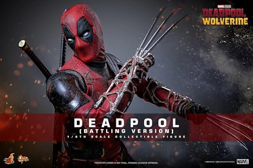 Carattere: Deadpool Hot Toys Marvel Comics Deadpool & Wolverine Deadpool (versione in battaglia) Personaggio da collezione in scala 1/6, 30,5 cm