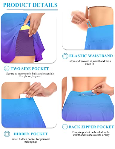 Derca Pleated Tennis Skirt For Women With Pockets Shorts High Waisted Golf Skirts Workout Running Sports Athletic Skort(Gradient Blue Purple,X-Small) #TOP2